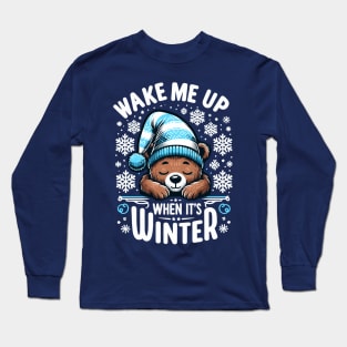 "Winter Slumber" - Cute Bear in Snowflakes Design Long Sleeve T-Shirt